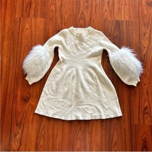 CAT & JACK Girl Xs 4/5 Off White Beige  Knit Fur Bubble Sleeve Skater Dress